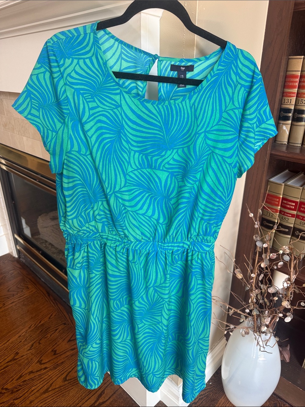 Gap Women's Teal Wave-Print Short Sleeve Mini Dress xl